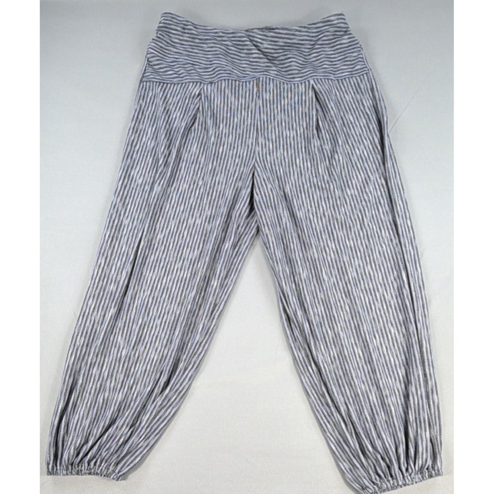 Democracy Gray Black Blue White Striped Wide Leg Pleated Elastic Waist Pants XL